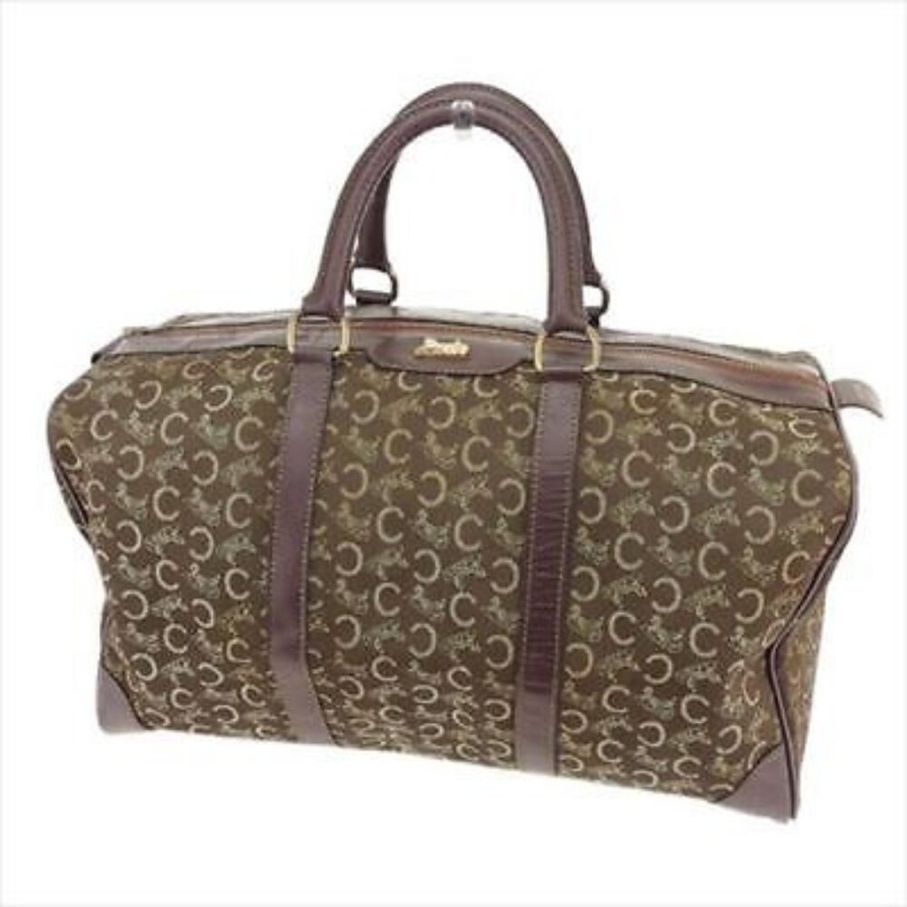 Celine Boston bag Macadam Brown Canvas Leather Woman Authentic Used